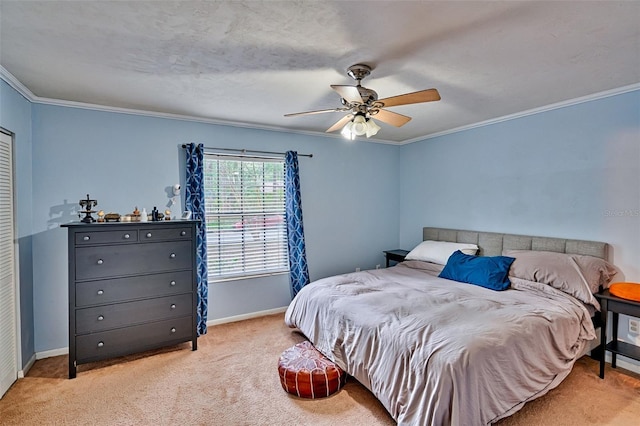 2510 NW 50th Pl, Gainesville, FL 32605 - bedroom featuring carpet flooring, ornamental molding, and a ceiling fan