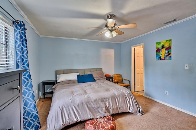 2510 NW 50th Pl, Gainesville, FL 32605 - bedroom featuring carpet, crown molding, and ceiling fan