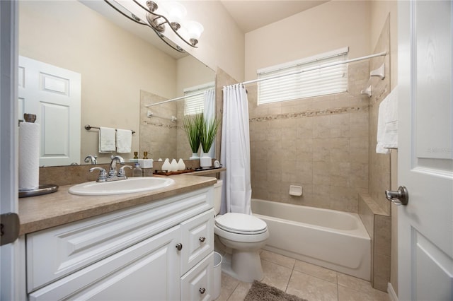 3737 SW 74th Dr, Gainesville, FL 32608 - bathroom with tile patterned floors, vanity, and shower / bathtub combination with curtain