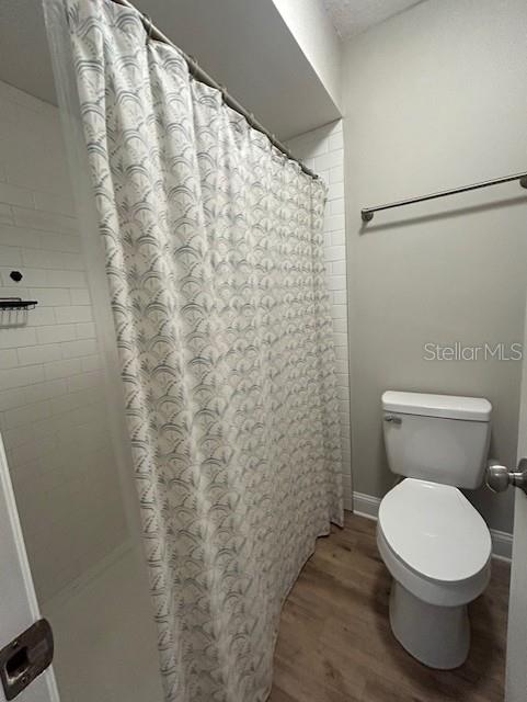 3372 Penny Ln, Middleburg, FL 32068 - bathroom with wood finished floors and a shower with shower curtain