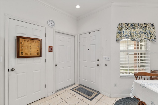 4814 NW 75th Rd, Gainesville, FL 32653 - entrance foyer with light tile patterned flooring, ornamental molding, and recessed lighting