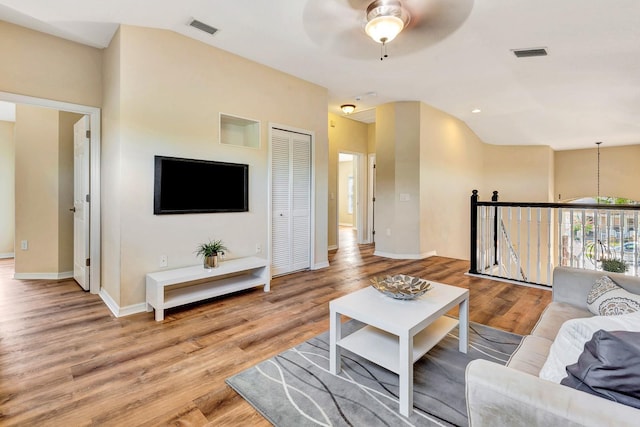 6364 Golden Eye Gln, Lakewood Ranch, FL 34202 - living room featuring ceiling fan, wood finished floors, and recessed lighting