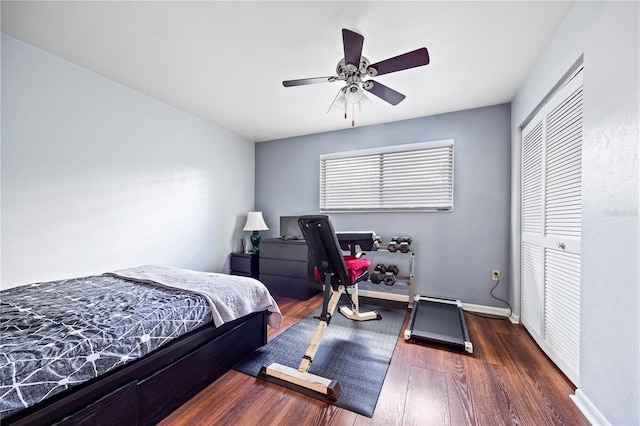 1452 SW 25th Pl Unit D4, Gainesville, FL 32608 - bedroom with wood finished floors, a ceiling fan, and a closet
