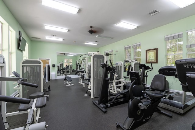9177 SW 52nd Rd Unit E302, Gainesville, FL 32608 - workout area featuring a ceiling fan