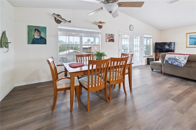 78 SE 901st Ave, Suwannee, FL 32692 - dining room featuring healthy amount of natural light, wood finished floors, a ceiling fan, lofted ceiling, and french doors