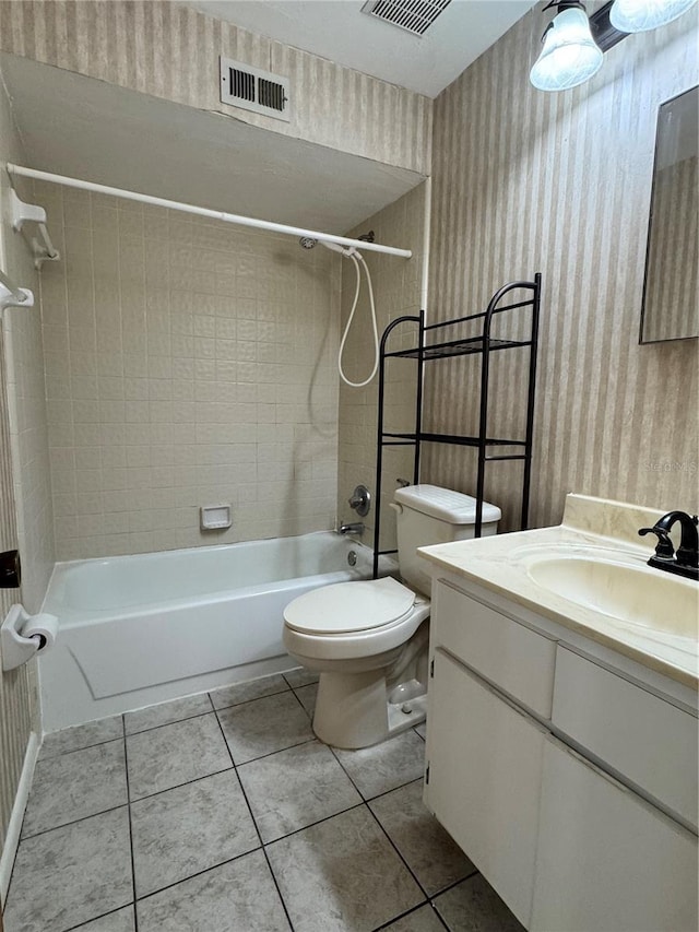 4224 SW 70th Ter Unit A, Gainesville, FL 32608 - bathroom with washtub / shower combination, wallpapered walls, vanity, and tile patterned flooring