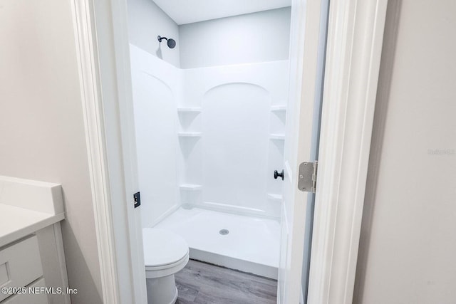 1262 Coral Farms Rd, Florahome, FL 32140 - bathroom with a stall shower, wood finished floors, and vanity