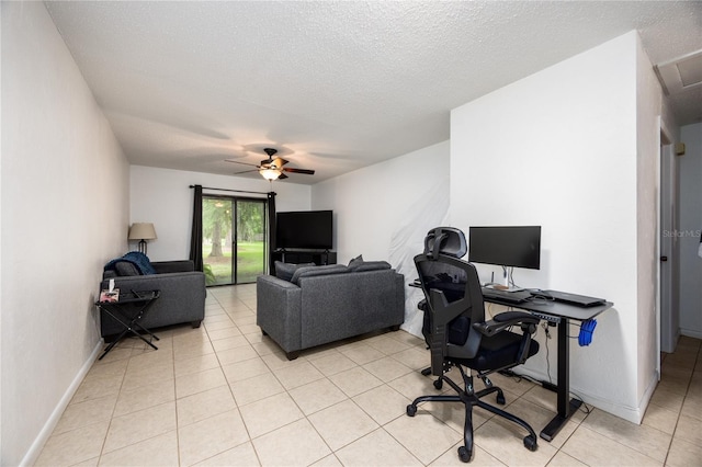 3434 NW 21st Dr Unit D4, Gainesville, FL 32605 - office with ceiling fan, light tile patterned flooring, and a textured ceiling