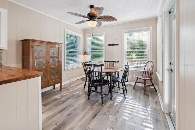 145 SE 904th Ave, Suwannee, FL 32692 - dining area with ornamental molding, healthy amount of natural light, a textured ceiling, light wood-type flooring, and a ceiling fan