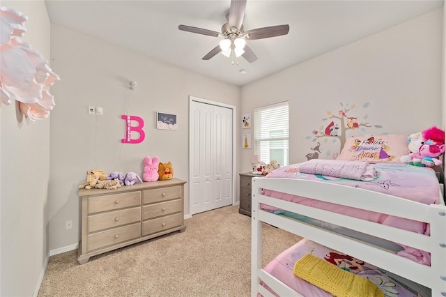 2782 SW 120th Dr, Gainesville, FL 32608 - bedroom with light carpet, a closet, and a ceiling fan