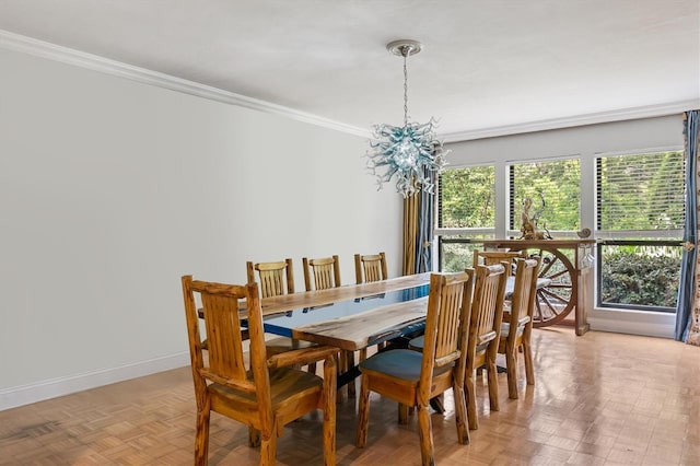 8321 SW 23rd Pl, Gainesville, FL 32607 - dining space featuring crown molding and a chandelier