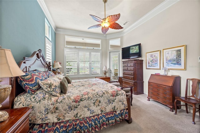 5025 NW 51st Pl, Gainesville, FL 32606 - bedroom featuring crown molding, carpet, and a ceiling fan