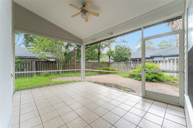 8036 SW 72nd Pl, Gainesville, FL 32608 - unfurnished sunroom featuring a ceiling fan and lofted ceiling