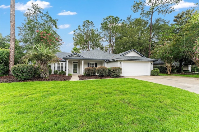 8036 SW 72nd Pl, Gainesville, FL 32608 - ranch-style house with a garage, concrete driveway, a front yard, and roof with shingles