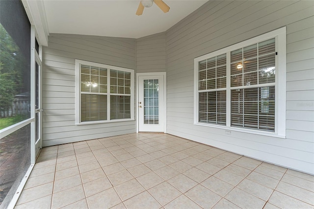 8036 SW 72nd Pl, Gainesville, FL 32608 - unfurnished sunroom featuring ceiling fan and lofted ceiling