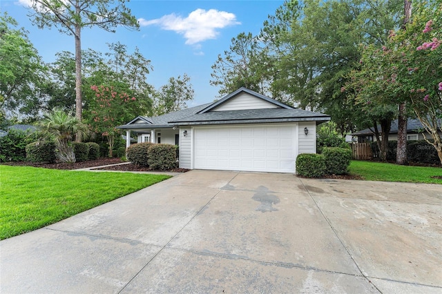 8036 SW 72nd Pl, Gainesville, FL 32608 - ranch-style house featuring driveway, a front lawn, an attached garage, and roof with shingles