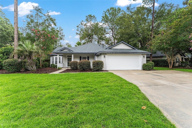 8036 SW 72nd Pl, Gainesville, FL 32608 - ranch-style home featuring an attached garage, concrete driveway, a front lawn, and a shingled roof