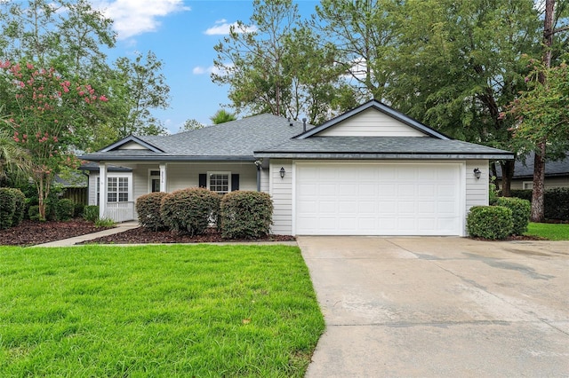 8036 SW 72nd Pl, Gainesville, FL 32608 - ranch-style home with an attached garage, a front yard, roof with shingles, and concrete driveway
