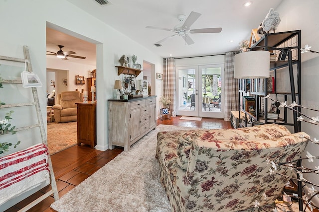 8488 NW 39th Ter, Gainesville, FL 32653 - living area featuring ceiling fan, french doors, and recessed lighting
