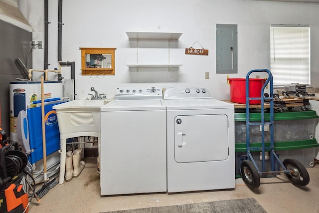 8488 NW 39th Ter, Gainesville, FL 32653 - laundry area with electric panel, washing machine and dryer, and water heater