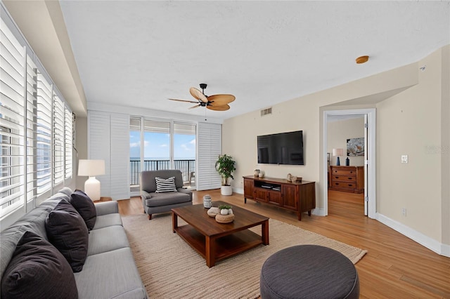 4555 S Atlantic Ave Unit 4603, Ponce Inlet, FL 32127 - living room with a ceiling fan and light wood-type flooring