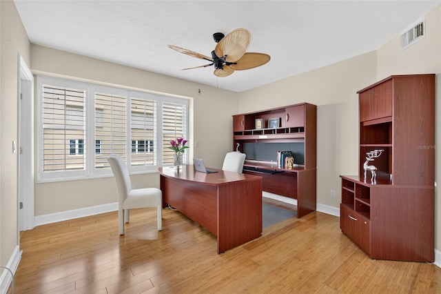 4555 S Atlantic Ave Unit 4603, Ponce Inlet, FL 32127 - office area featuring a ceiling fan and light wood-style flooring