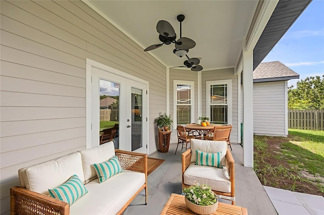2750 NW 143rd Way, Newberry, FL 32669 - view of patio with an outdoor living space, ceiling fan, outdoor dining area, and french doors