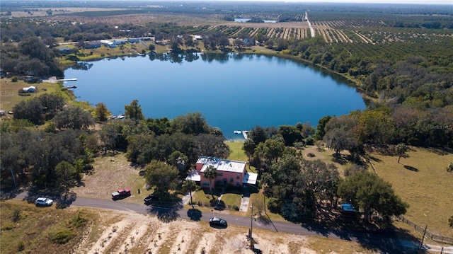 birds eye view of property with a water view and a rural view