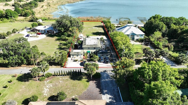 bird's eye view featuring a water view