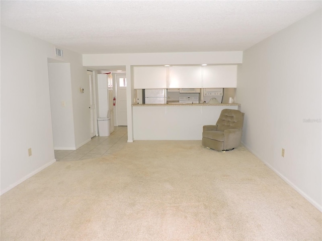 unfurnished living room with light colored carpet