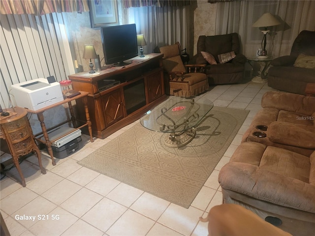 living room featuring light tile patterned floors