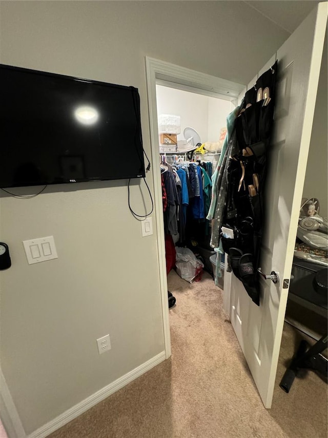 spacious closet with light colored carpet