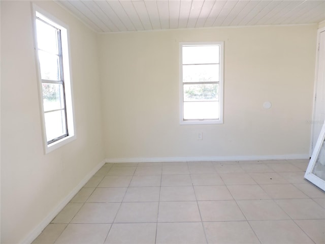 spare room with wooden ceiling and plenty of natural light