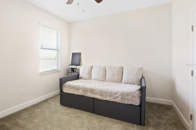 bedroom featuring carpet and ceiling fan