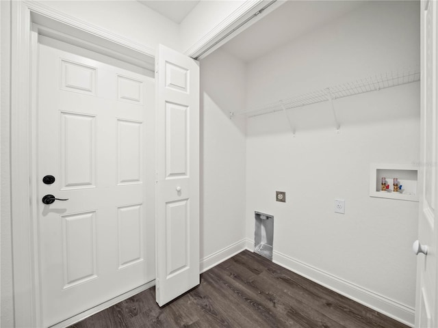 laundry room featuring hookup for an electric dryer, hookup for a washing machine, and dark wood-type flooring