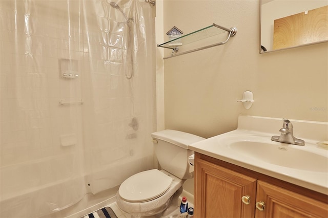 full bathroom featuring vanity, toilet, and shower / bath combo with shower curtain