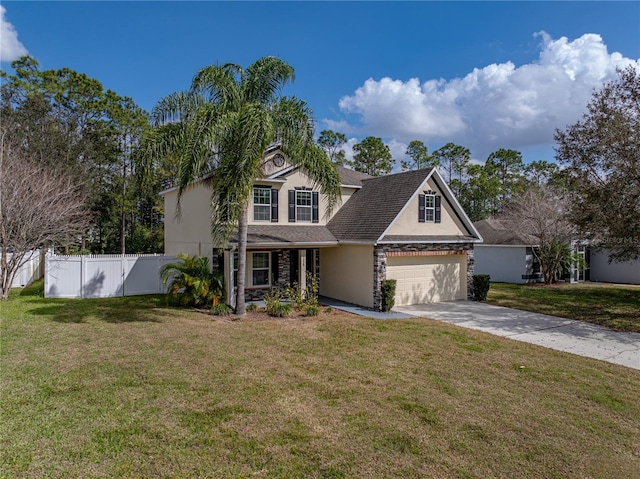 view of front of home featuring a front lawn and a garage