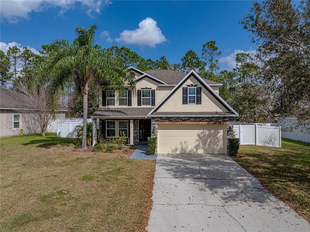 view of front of house with a garage and a front yard