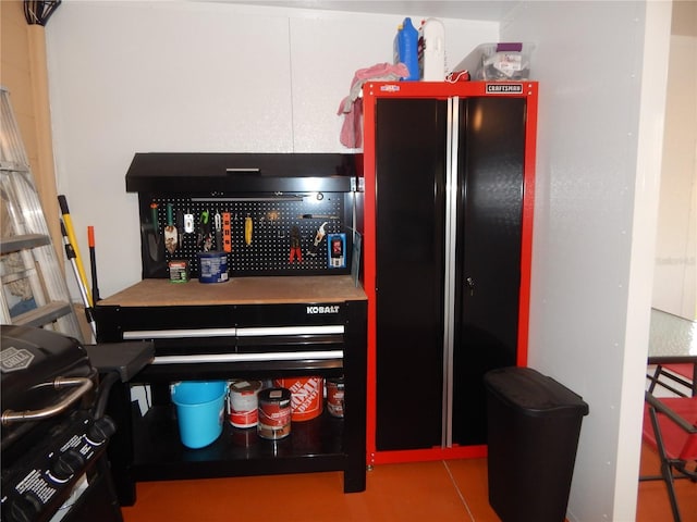 kitchen with black fridge