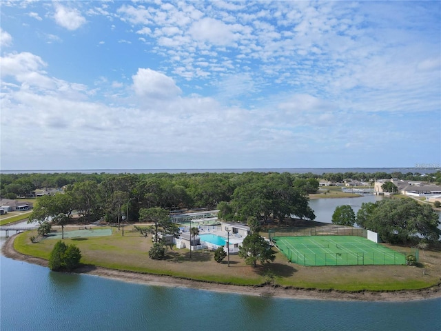 drone / aerial view featuring a water view