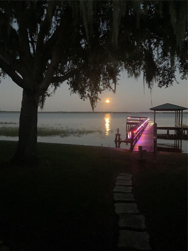 view of dock with a water view