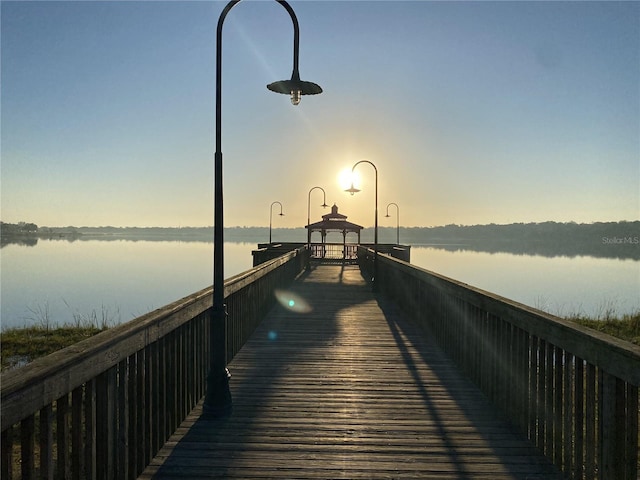 view of dock with a water view