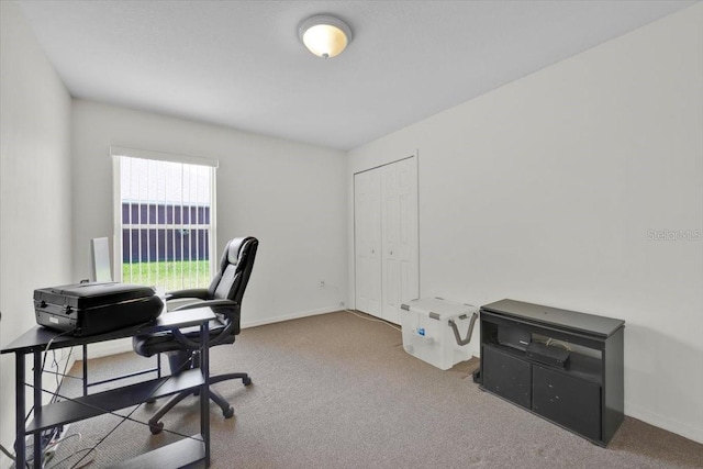 office space featuring carpet and baseboards