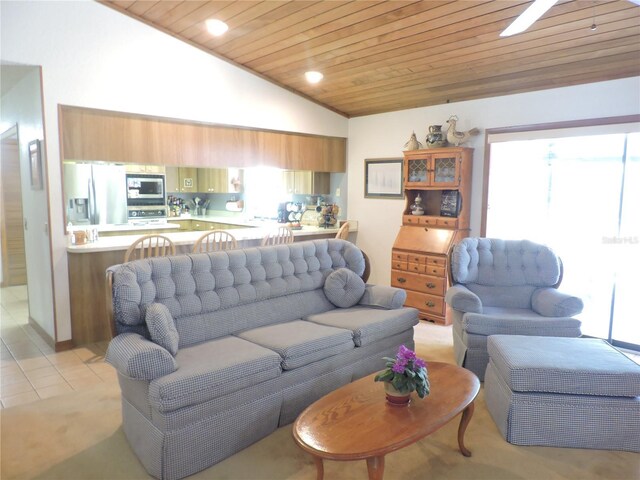 3567 Red Oak Ct, Lake Wales, FL 33898 - living area featuring vaulted ceiling, wooden ceiling, light tile patterned floors, and recessed lighting
