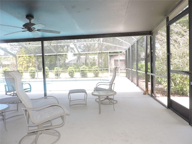 3567 Red Oak Ct, Lake Wales, FL 33898 - unfurnished sunroom featuring a ceiling fan and healthy amount of natural light