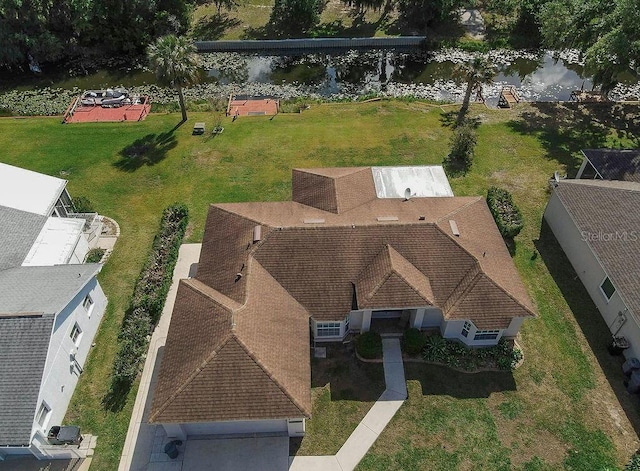 aerial view with a water view