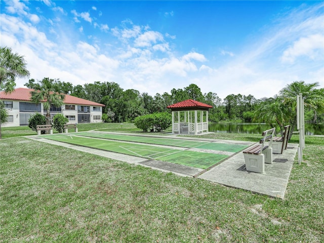 2809 Granada Ct Unit 5, Lake Wales, FL 33898 - view of community with a gazebo, a yard, shuffleboard, and a water view