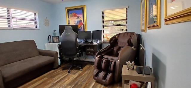 office area with wood finished floors