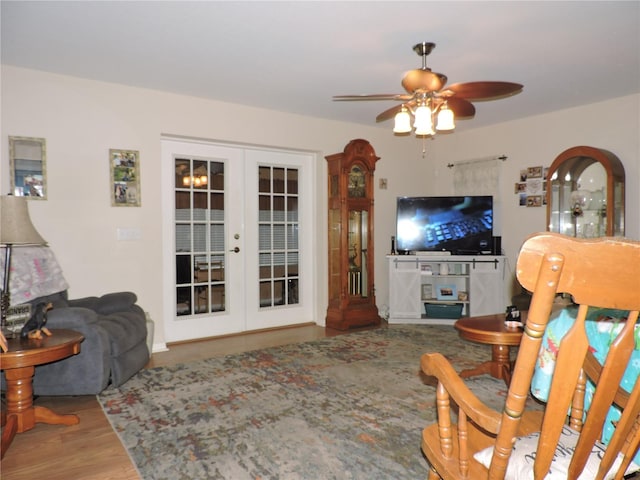 9365 Lemon Dr, Lake Wales, FL 33898 - living room featuring french doors, ceiling fan, and wood finished floors