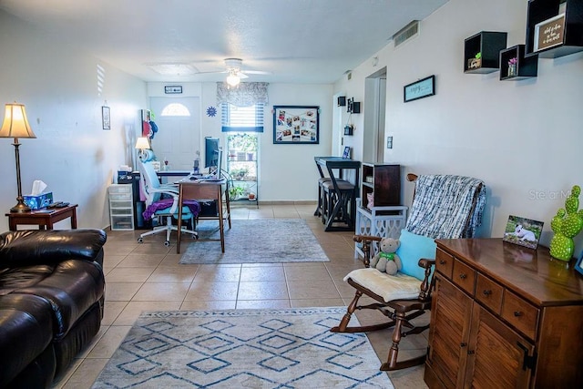 3041 Club Cir, Lake Wales, FL 33898 - living area featuring a desk, a ceiling fan, and light tile patterned flooring